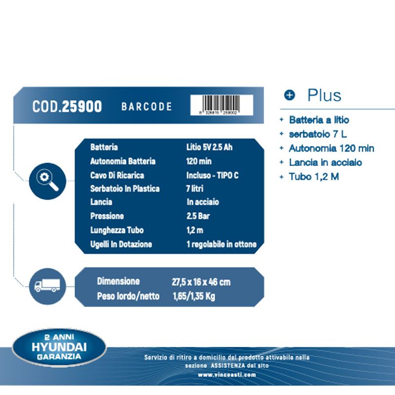 POMPA IRRORATRICE DA SPALLA A BATTERIA 7 L - 25900